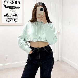 Stori by Katy Hearn Logo Breathe Cropped Hoodie in Seafoam Green